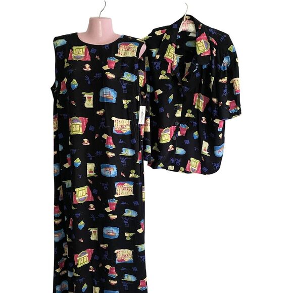 Positive Attitude Dress Jacket Set Womens 14 Black Colorful Print Rayon NWT - Picture 5 of 8